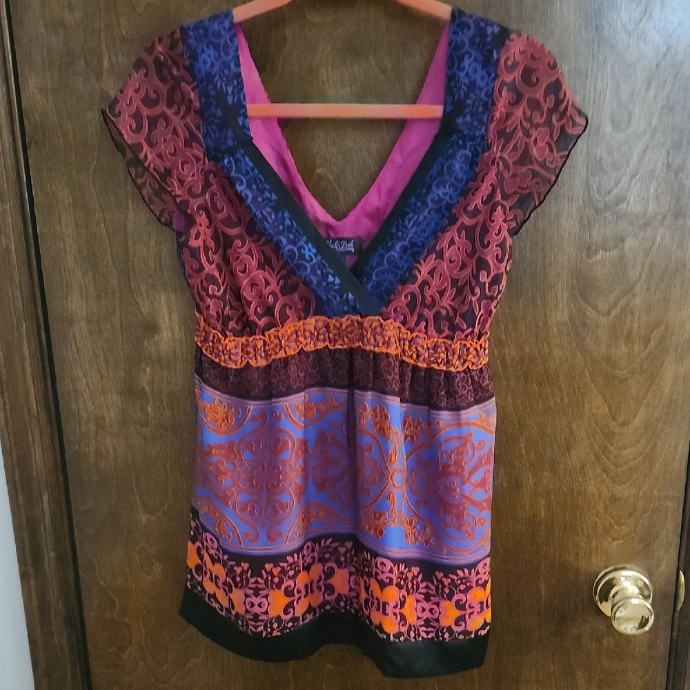Hale Bob Pink and Purple Silk Blouse